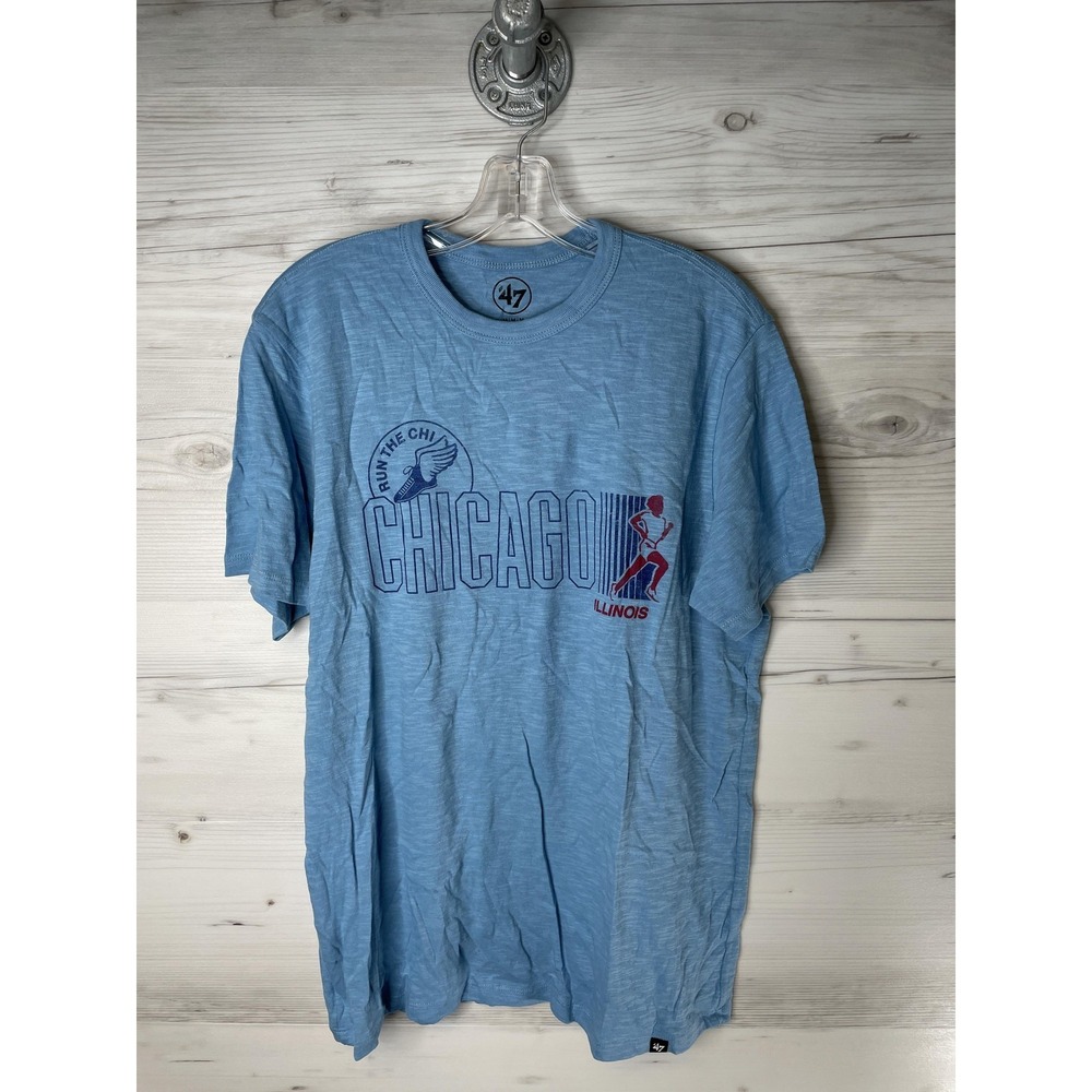 '47 Shirt Mens Medium Blue Chicago Illinois Run The Chi Graphic Tee Cotton Soft‎